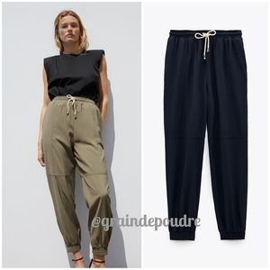 NWT Zara Black Tie Waist Jogger Trouser Pants XS